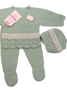 Conjunto lana 3 piezas "1050" de 0 a 3 meses color verde | Canastilla