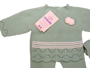 Conjunto lana 3 piezas "1050" de 0 a 3 meses color verde | Canastilla
