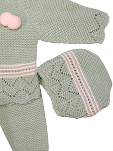Conjunto lana 3 piezas "1050" de 0 a 3 meses color verde | Canastilla