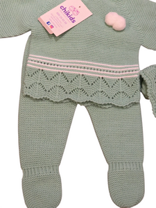 Conjunto lana 3 piezas "1050" de 0 a 3 meses color verde | Canastilla