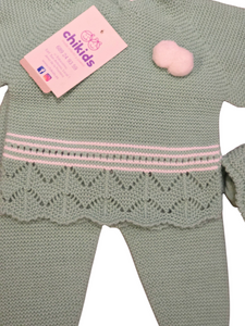 Conjunto lana 3 piezas "1050" de 0 a 3 meses color verde | Canastilla