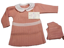 Cargar imagen en el visor de la galería, Conjunto vestido lana 3 piezas &quot;1802&quot; de 0 a 6 meses color rosa empolvado | Canastilla