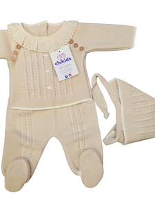 Conjunto lana 3 piezas "1786" de 00 a 3 meses color Arena