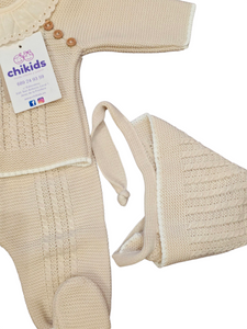 Conjunto lana 3 piezas "1786" de 00 a 3 meses color Arena