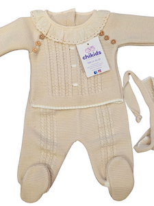 Conjunto lana 3 piezas "1786" de 00 a 3 meses color Arena