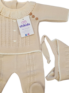 Conjunto lana 3 piezas "1786" de 00 a 3 meses color Arena