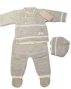 Conjunto lana 3 piezas "1028" de 0 a 3 meses color gris | Canastilla