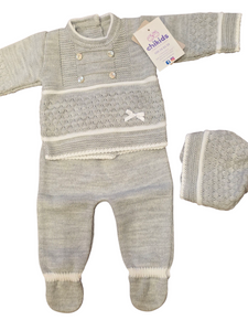 Conjunto lana 3 piezas "1028" de 0 a 3 meses color gris | Canastilla