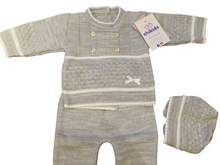 Cargar imagen en el visor de la galería, Conjunto lana 3 piezas &quot;1028&quot; de 0 a 3 meses color gris | Canastilla
