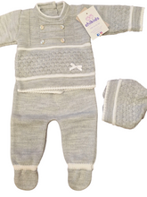 Cargar imagen en el visor de la galería, Conjunto lana 3 piezas &quot;1028&quot; de 0 a 3 meses color gris | Canastilla