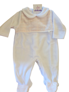 Pelele "ref 04" blanco/rosa terciopelo | Canastilla