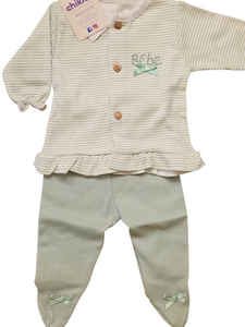 Conjunto 2 piezas "bebe lacito" verde agua 0 a 6 meses  | Canastilla
