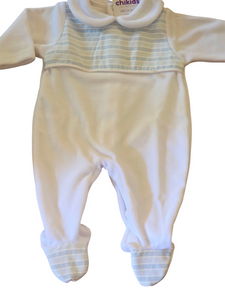 Pelele "ref 04" blanco/azul terciopelo | Canastilla
