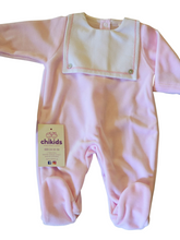 Cargar imagen en el visor de la galería, Pelele &quot;ref 22 babero&quot; rosa terciopelo | Canastilla