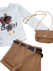 Conjunto 3 piezas " Sofia" camel 4 a 14 años