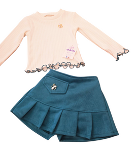 Conjunto falda pantalón"Valeria" verde 2 a 12 años