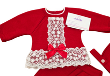 Cargar imagen en el visor de la galería, Conjunto lana 3 piezas 0 a 6 meses rojo/blanco