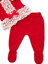 Cargar imagen en el visor de la galería, Conjunto lana 3 piezas 0 a 6 meses rojo/blanco