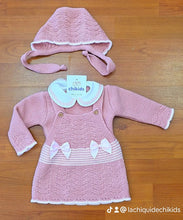Cargar imagen en el visor de la galería, Conjunto de vestido lana con jersey y capota rosa empolvado| Canastilla