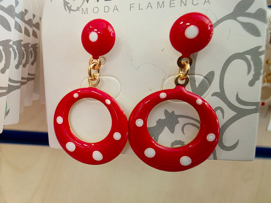 Pendientes  flamenca rojo connlunar blanco de tornillo