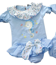 Cargar imagen en el visor de la galería, Conjunto "caballito de mar Vichy" Braga falda de 12 a 48 mes