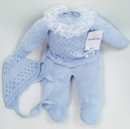 Conjunto hilo 3 piezas celeste 0/3 meses