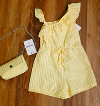 Cargar imagen en el visor de la galería, Mono y bolso vichy amarillo 2 a 12 años ref 2899