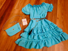 Cargar imagen en el visor de la galería, Vestido y bolso "Ainoha" turquesa 2 a 12 años ref 9081