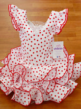 Cargar imagen en el visor de la galería, Vestido Flamenca "Buleria" blanco lunar rojo 0 a 6 años