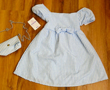Cargar imagen en el visor de la galería, Vestido+bolso vichy azul "Roma" 4 a 14 años ref 2863
