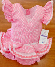 Cargar imagen en el visor de la galería, Vestido y braga Flamenca "Rosarillo" rosa bebe/blanco 3 a 18 meses