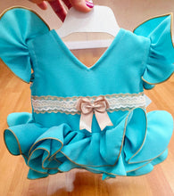 Cargar imagen en el visor de la galería, Vestido y braga Flamenca "Paquera" verde agua 3 a 18 meses