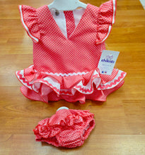 Cargar imagen en el visor de la galería, Vestido y braga Flamenca "Rosarillo" coral 3 a 18 meses