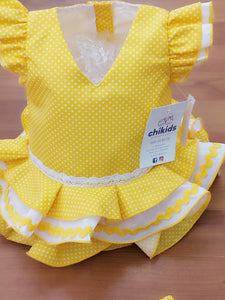 Vestido y braga Flamenca "Rosarillo" amarillo 3 a 18 meses.