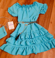 Cargar imagen en el visor de la galería, Vestido y bolso "Ainoha" turquesa 2 a 12 años ref 9081