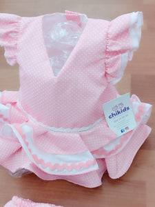 Vestido y braga Flamenca "Rosarillo" rosa bebe/blanco 3 a 18 meses