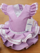 Cargar imagen en el visor de la galería, Vestido y braga Flamenca &quot;Rosarillo&quot; malva 3 a 18 meses.