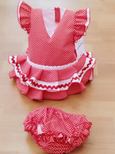 Cargar imagen en el visor de la galería, Vestido y braga Flamenca &quot;Rosarillo&quot; rojo/blanco 3 a 18 meses