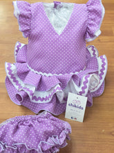 Cargar imagen en el visor de la galería, Vestido y braga Flamenca "Rosarillo" malva 3 a 18 meses