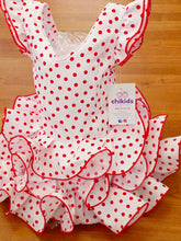 Cargar imagen en el visor de la galería, Vestido Flamenca "Buleria" blanco lunar rojo 0 a 6 años