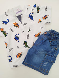 Conjunto "Dinos bolsillo" blanco 1/5 años