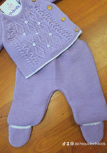 Cargar imagen en el visor de la galería, Conjunto lana 3 piezas 0 a 3 meses Malva Ref. 1950 | Canastilla