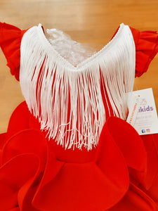 Traje Flamenca "Cayetana" rojo 0/6 años con flecos blancos