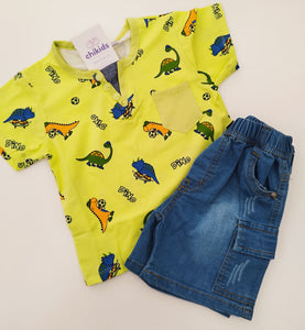 Conjunto "Dinos bolsillo" amarillo 1/5 años