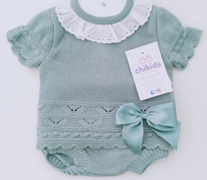 Conjunto hilo "Flor" 1/6 meses verde agua