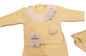 Conjunto lana 3 piezas "1101" de 00 a 3 meses color amarillo | Canastilla