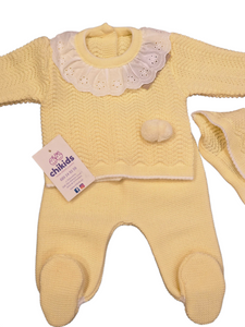 Conjunto lana 3 piezas "1101" de 00 a 3 meses color amarillo | Canastilla