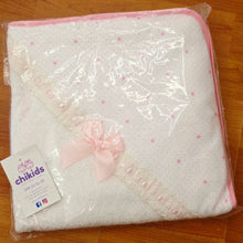 Cargar imagen en el visor de la galería, Capa de baño "tira bordada" blanca/rosa 75x75cm