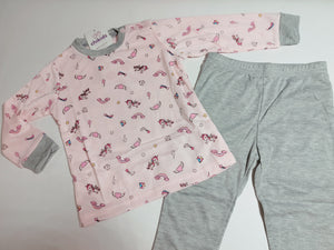 Pijama "unicornio" gris/rosa bebe 1 a 5 años