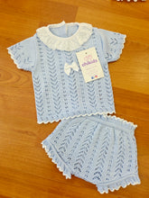 Cargar imagen en el visor de la galería, Conjunto hilo "Jazmin" celeste 0 y 3 meses ref:1883 | Canastilla